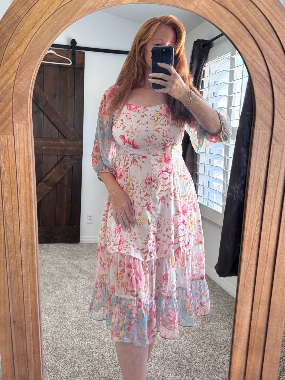 AND Floral Tiered Midi Dress in Pink and Blue